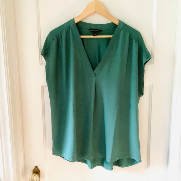 BANANA REPUBLIC Jade GREEN V-NECK SLEEVELESS TANK BLOUSE WOMENS Sz L minimalist - Picture 14 of 14